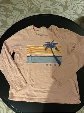Reel Life Palm Tree Sunset Long Sleeve Tee -Sz L